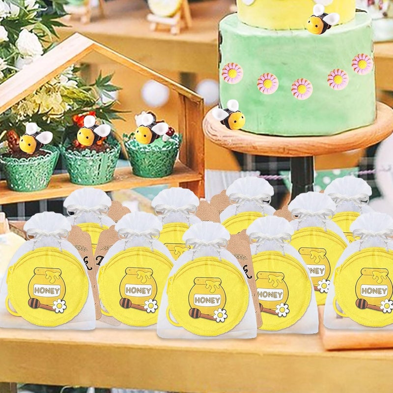 Elecrainbow 36 Pack Bee Themed Change Purses Set Include 12 Honey Pot Wallets with Keyring, 12 Thank You Tags and 12 Organza Bags for Bumble Bee Baby to Bee Birthday Baby Shower Decor,Yellow - Image 4